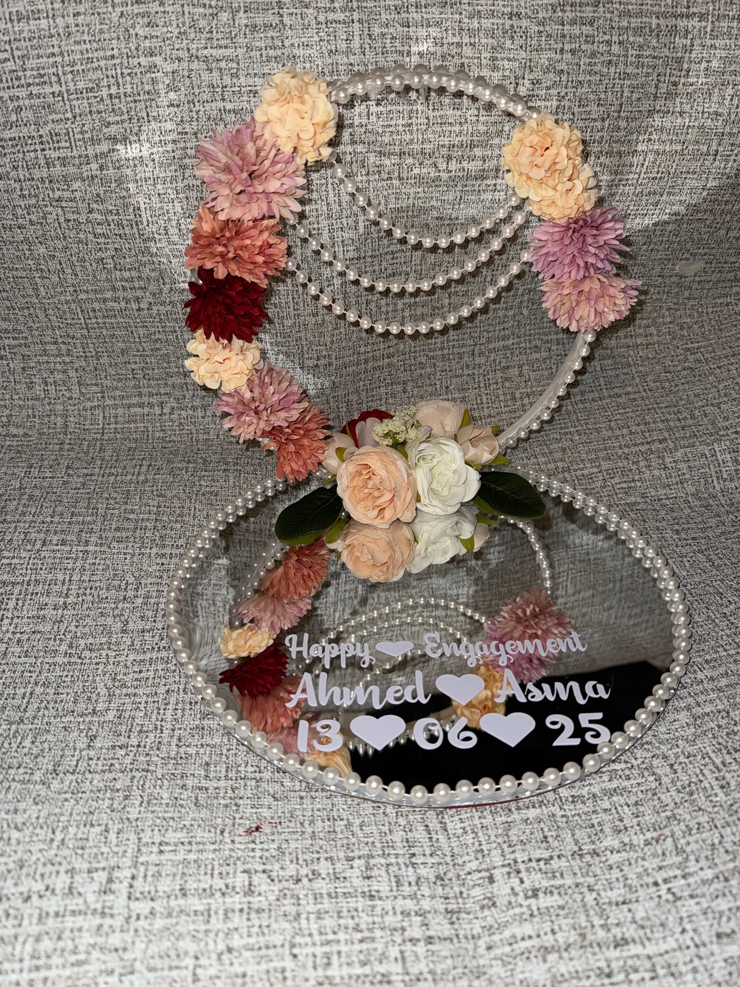 Elegant Floral Engagement Ring Tray – Personalized Mirror Base