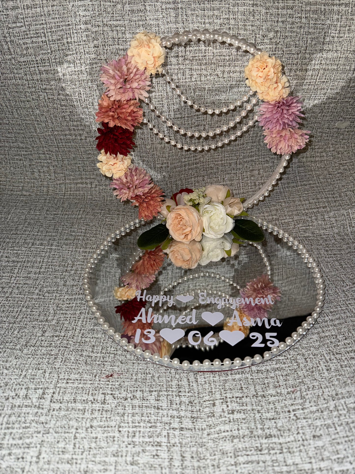 Elegant Floral Engagement Ring Tray – Personalized Mirror Base
