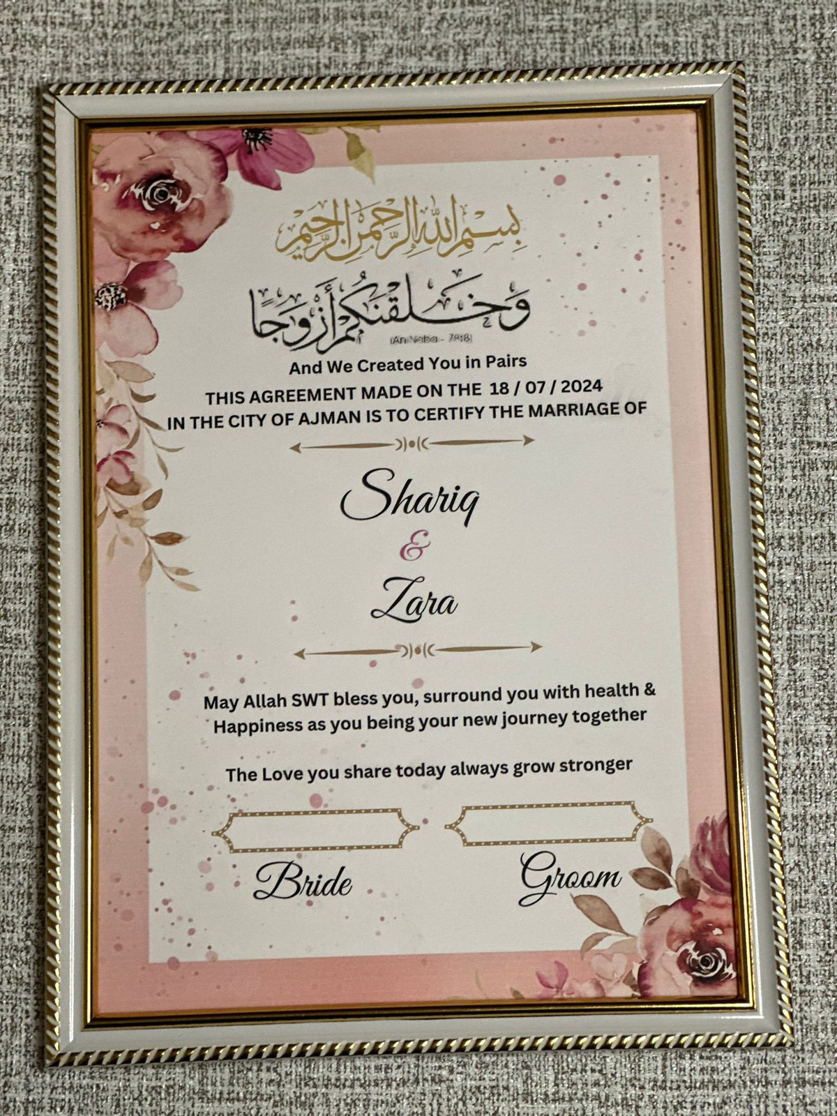 Pink floral Nikkahnama