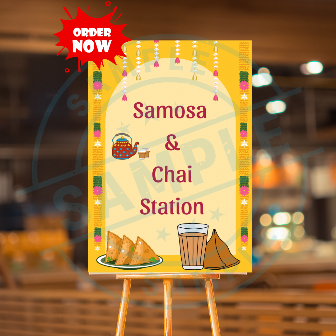 Samosa & Chai Station Sign – Printable Wedding Food Stall Template