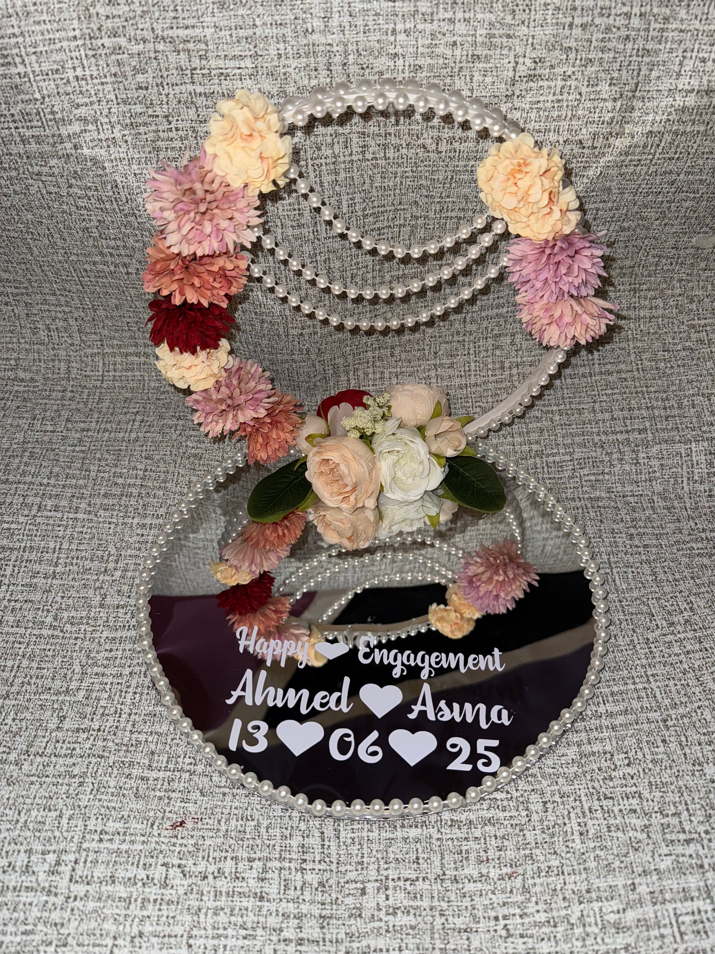 Elegant Floral Engagement Ring Tray – Personalized Mirror Base
