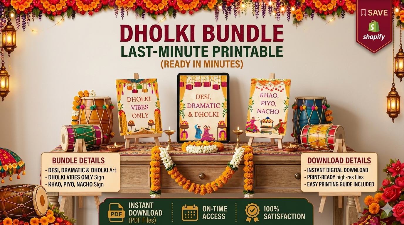 Last-Minute Dholki Décor Bundle | Printable Dholki Posters Instant Download