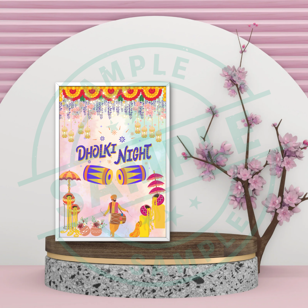 Dholki Night Poster – Festive Punjabi Wedding Decor Sign