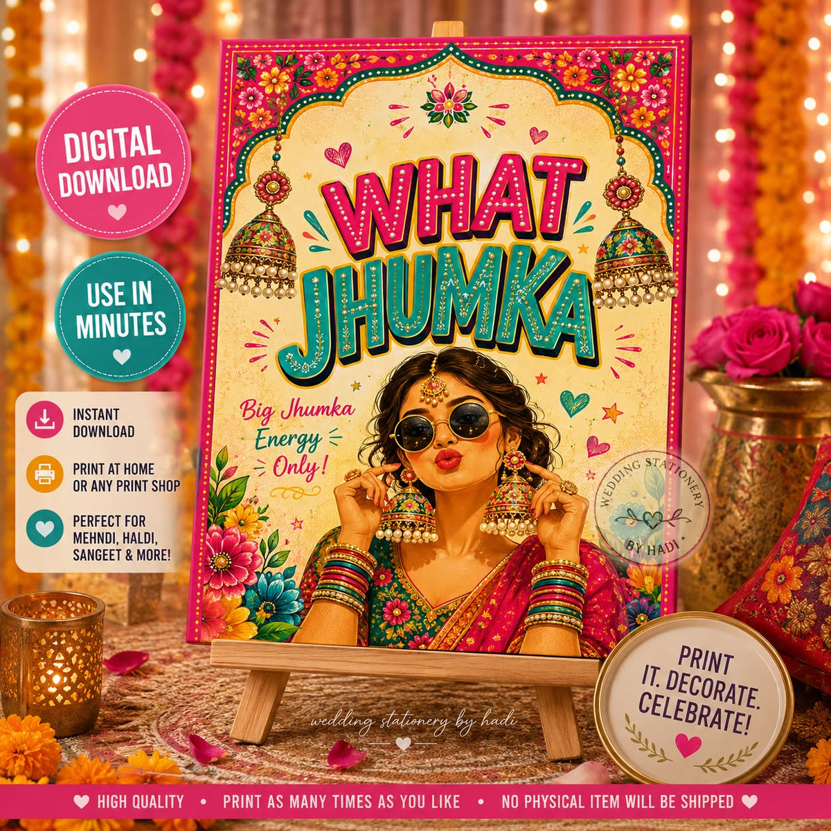 What Jhumka Printable Sign | Mehndi Welcome Sign | Dholki Decor | Haldi Sign | Bollywood Wedding Poster | Indian Wedding Printable | Instant Download