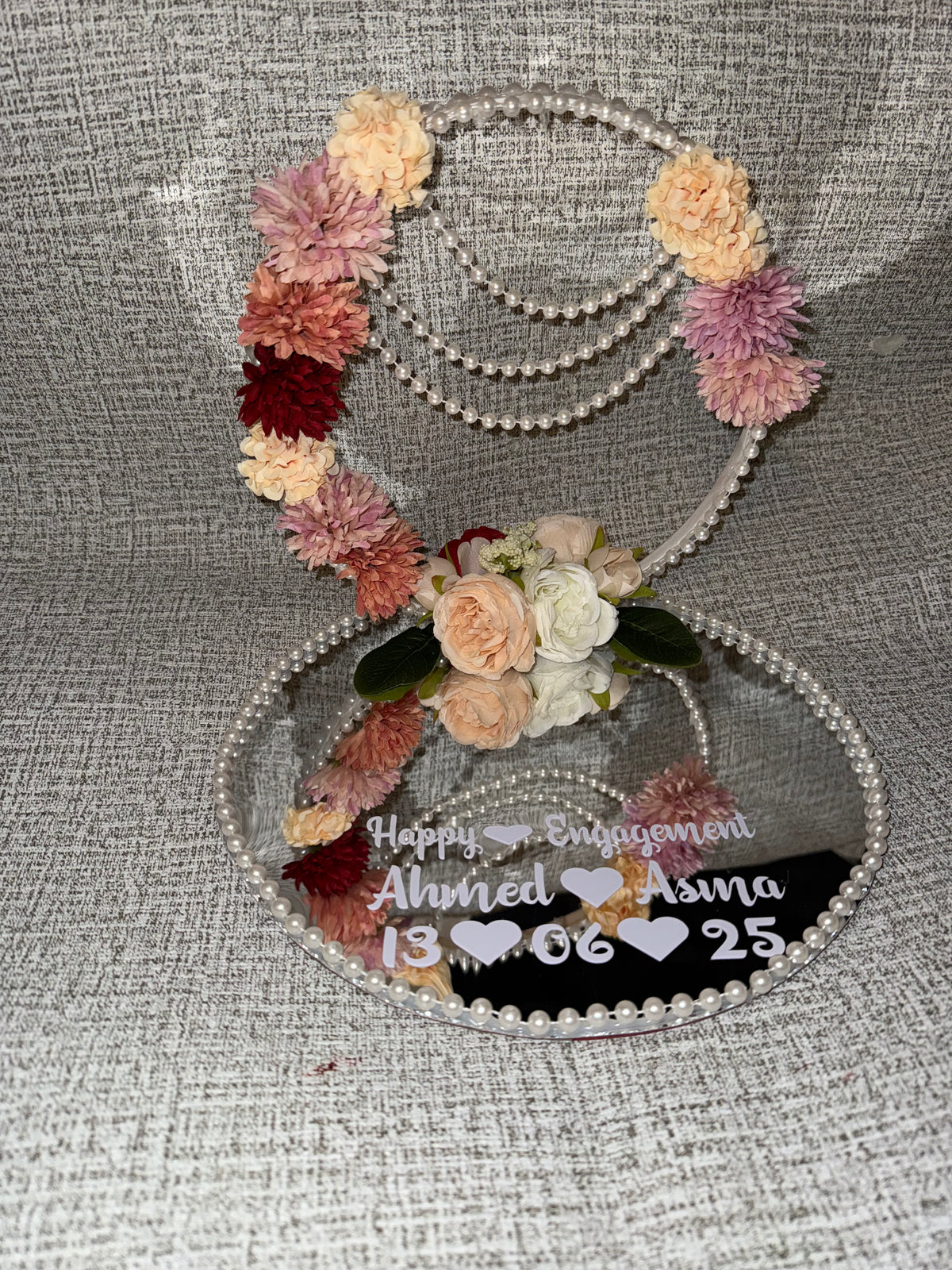 Elegant Floral Engagement Ring Tray – Personalized Mirror Base