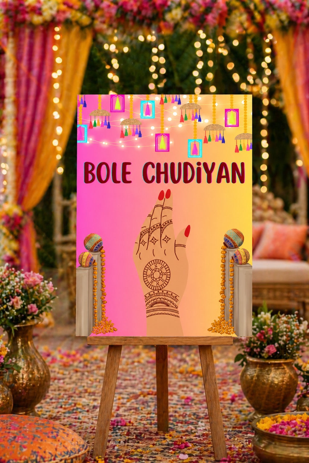 Bole Chudiyan Mehndi Signage Poster - Digital Download Wedding Decor - Desi Wedding Welcome Sign - Sangeet & Henna Ceremony Poster