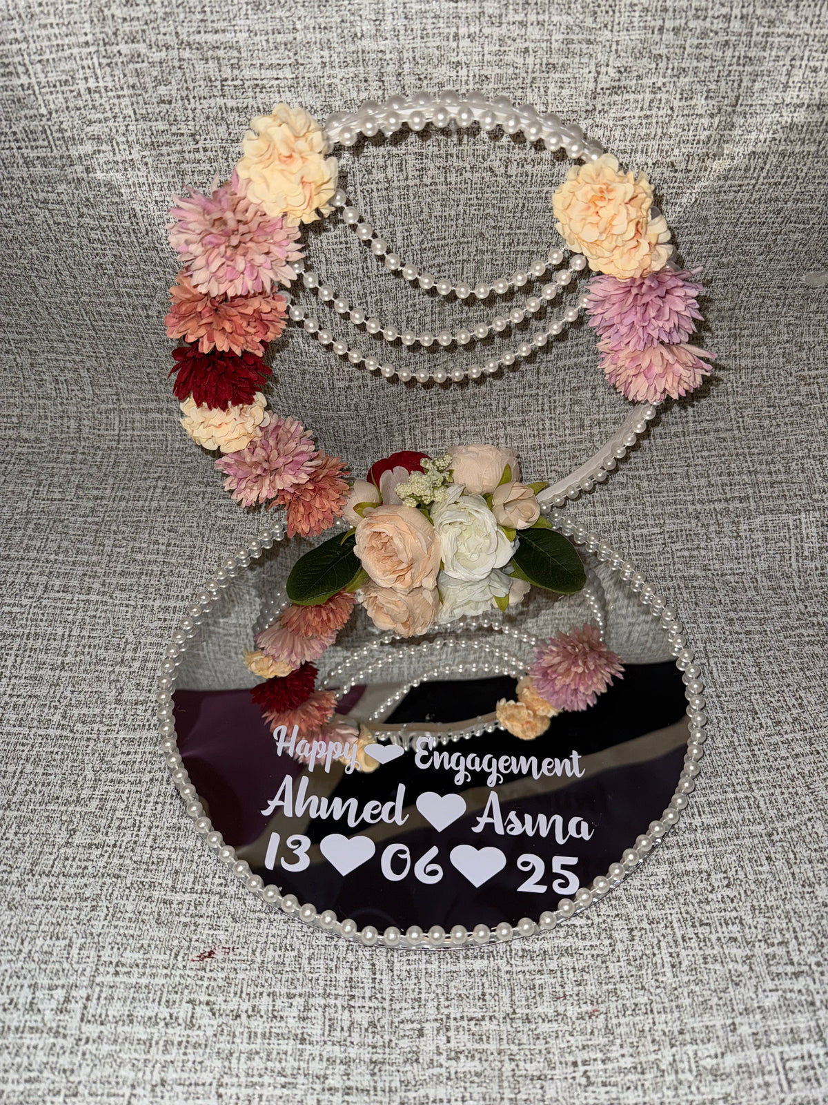 Elegant Floral Engagement Ring Tray – Personalized Mirror Base