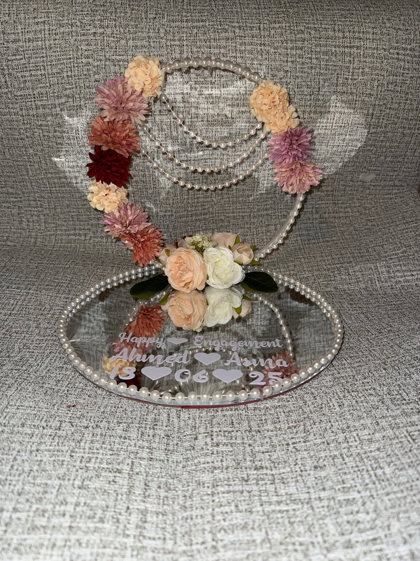 Elegant Floral Engagement Ring Tray – Personalized Mirror Base