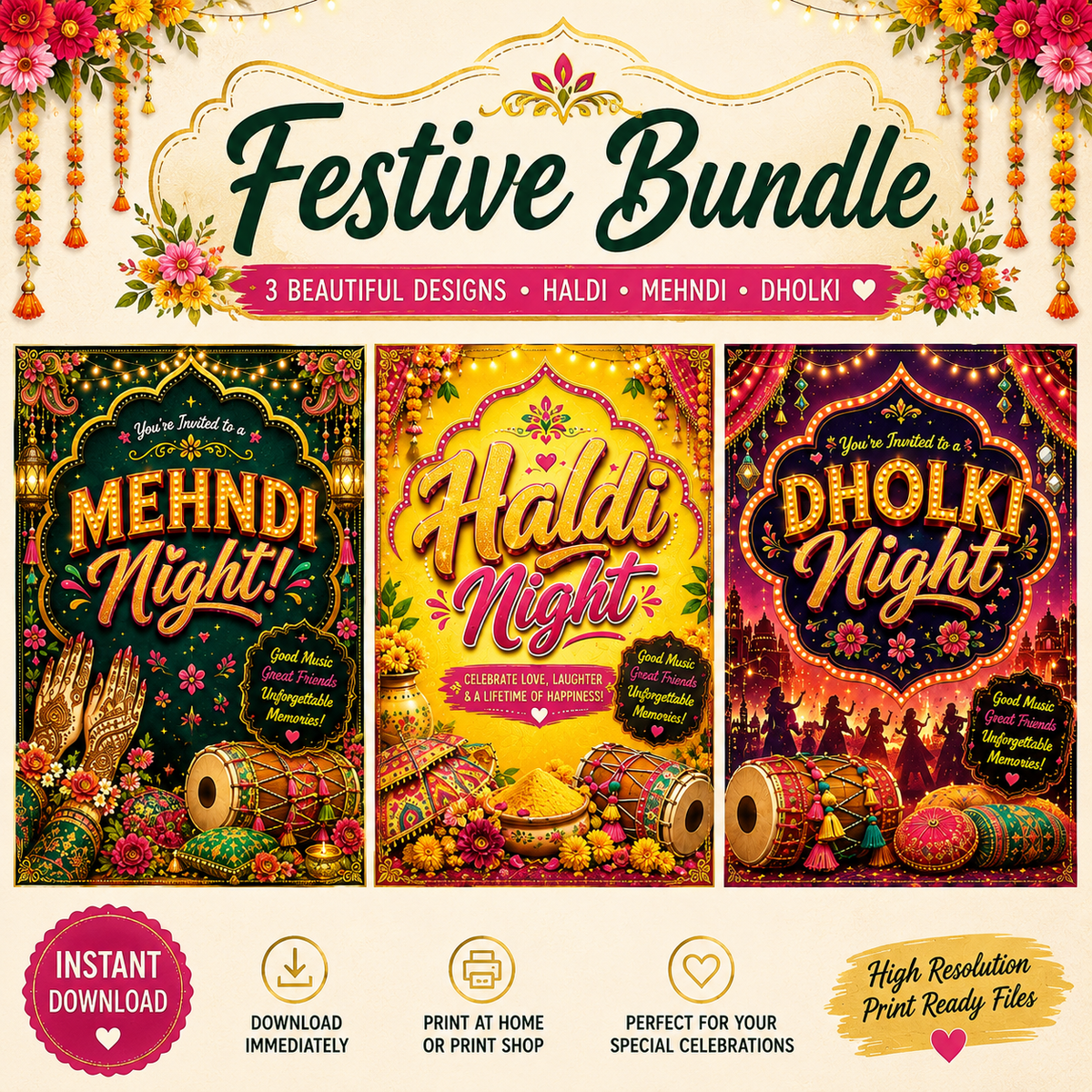 FESTIVE BUNDLE Instant Download | Printable Wedding Sign | Indian & Pakistani Pre-Wedding Decor