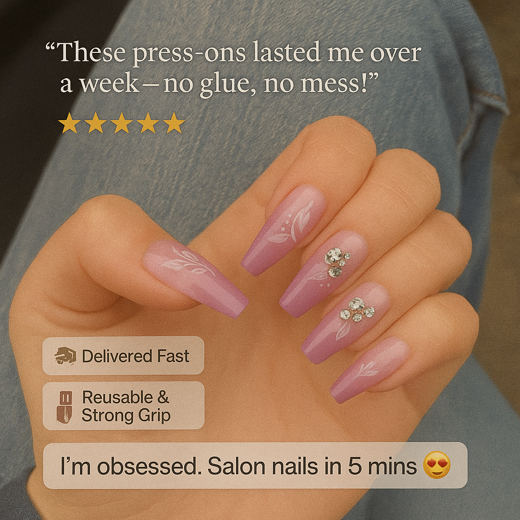 Luxury Wearable Press-On Nails – No Glue Needed | 12 Sizes