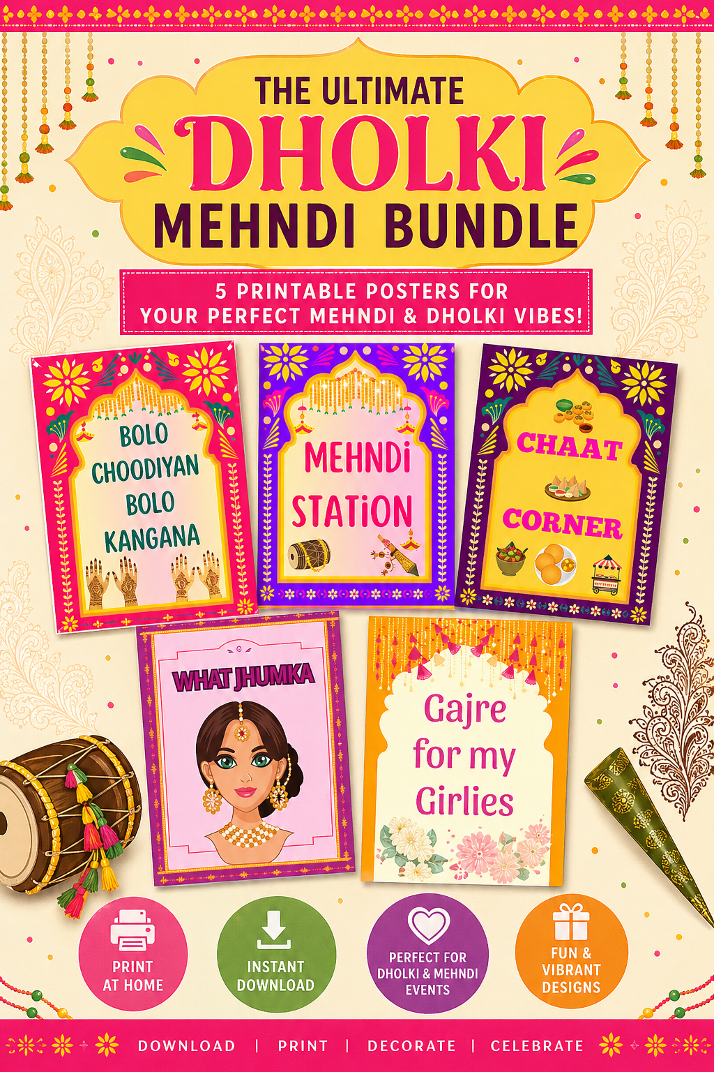MEGA ULTIMATE DHOLKI/MEHNDI BUNDLE LAST-MINUTE PRINTABLE – INSTANT DOWNLOAD (READY IN MINUTES)