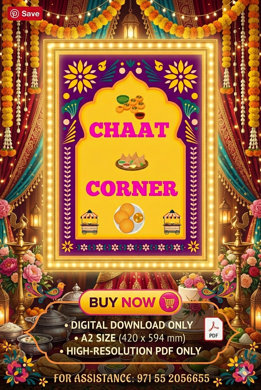 ✨ Chaat Corner Printable Sign | Indian Food Stall Decor | Wedding & Party Printable ✨