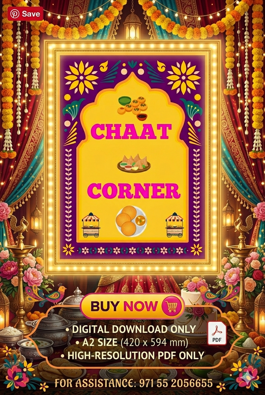 ✨ Chaat Corner Printable Sign | Indian Food Stall Decor | Wedding & Party Printable ✨
