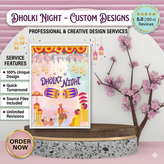 Dholki Night Poster – Festive Punjabi Wedding Decor Sign