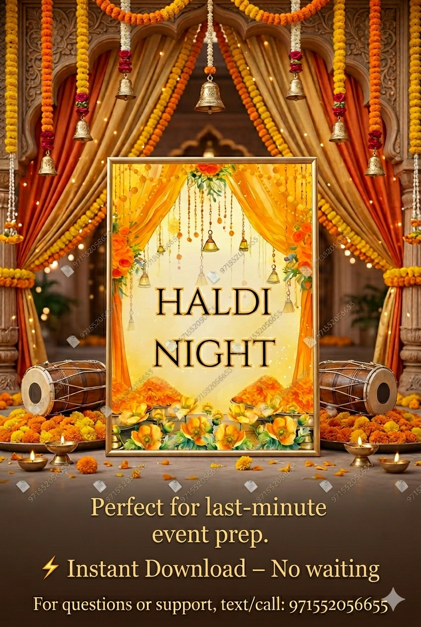 ⚡ Last-Minute Haldi Night Sign – Instant Download (Print in Minutes)