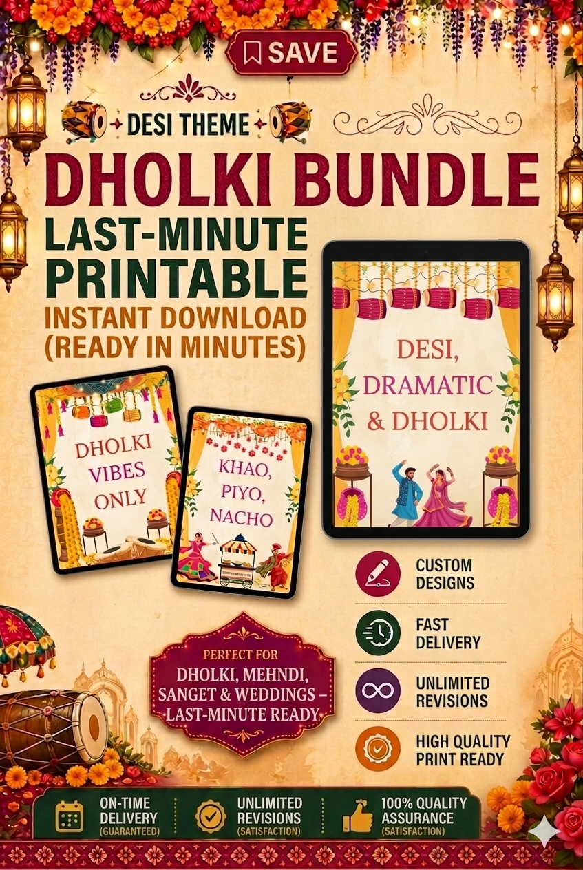 Last-Minute Dholki Décor Bundle | Printable Dholki Posters Instant Download