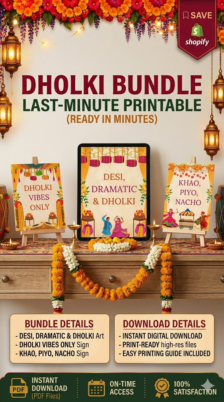 Last-Minute Dholki Décor Bundle | Printable Dholki Posters Instant Download
