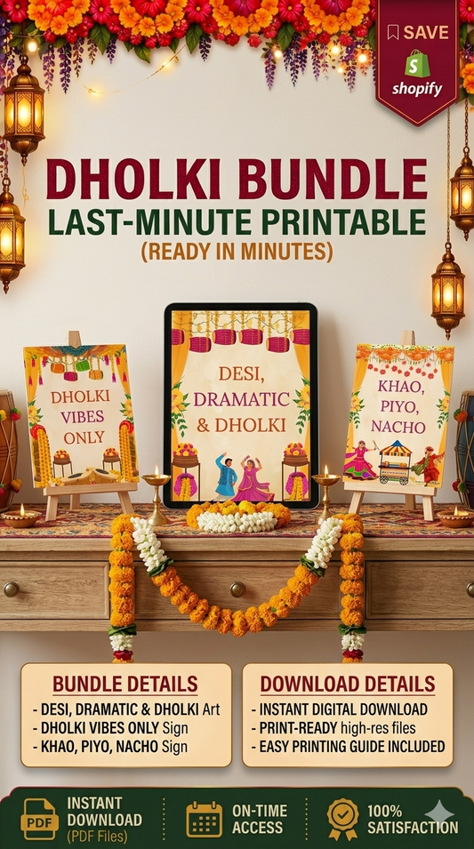 Last-Minute Dholki Décor Bundle | Printable Dholki Posters Instant Download