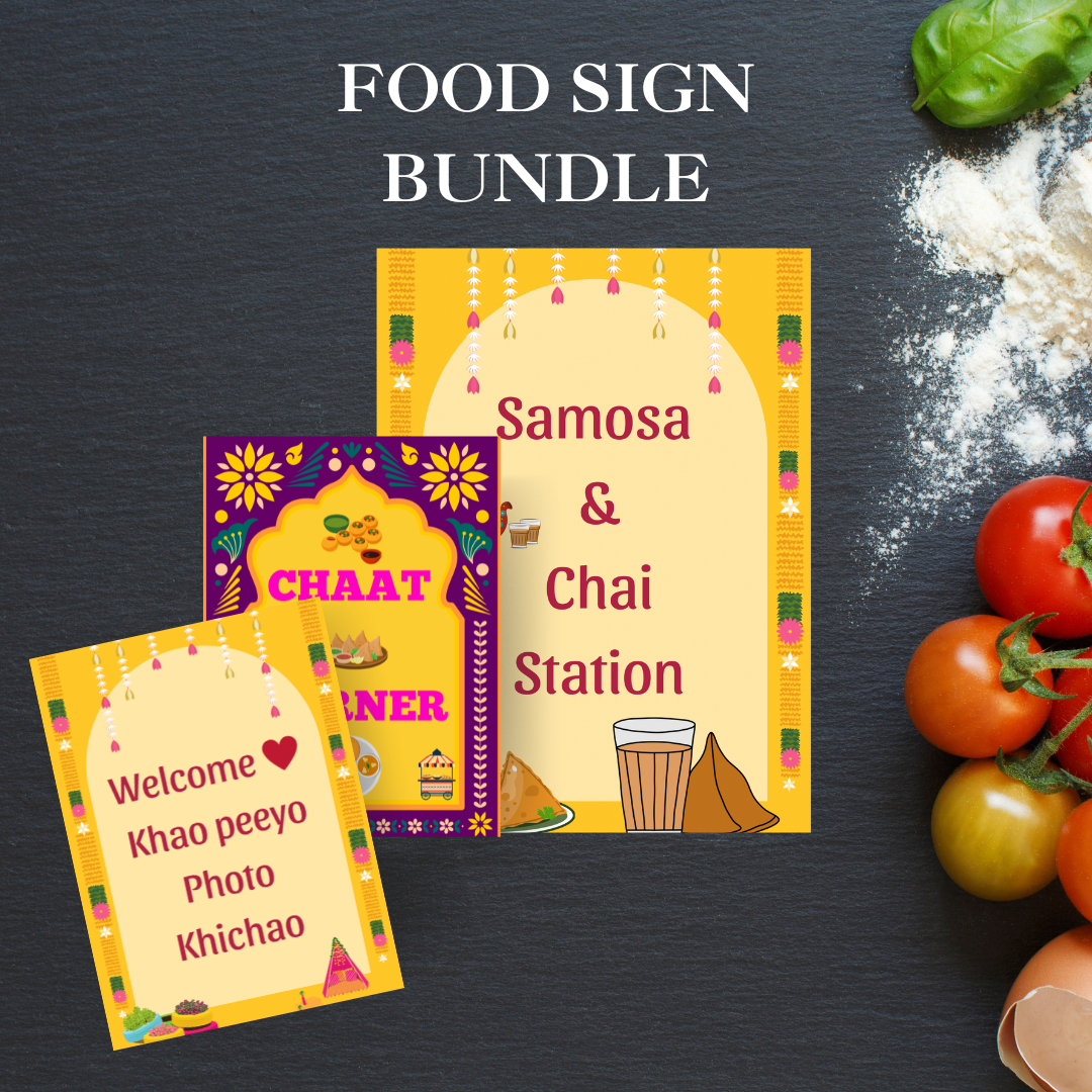 🎉 Indian Wedding Food Sign Bundle – Printable Mehndi/Sangeet Food Station Signs (3 Digital Download)