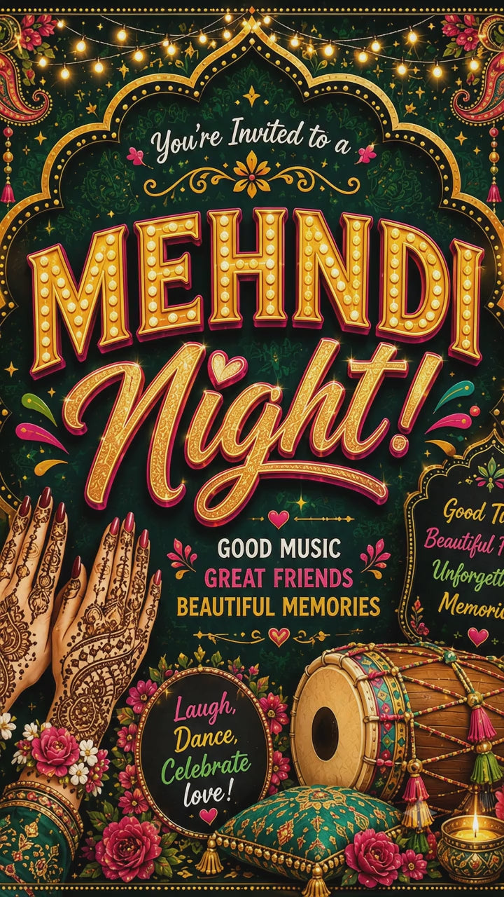 Colorful Mehndi Night invitation poster printable for weddings and bridal celebrations